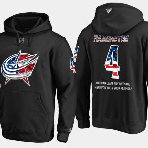Stylish Blue Jackets #4 Scott Harrington NHL Banner Wave Usa Flag Black Hoodie for ultimate sports enthusiasts