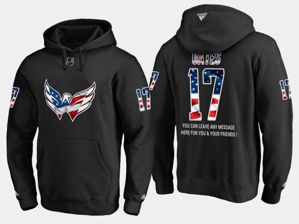 Impressive Capitals #17 Adam Oates NHL Banner Wave Usa Flag Black Hoodie to show your team spirit