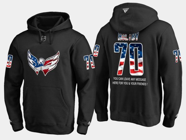 Gorgeous Capitals #70 Braden Holtby NHL Banner Wave Usa Flag Black Hoodie for die - hard hockey fans