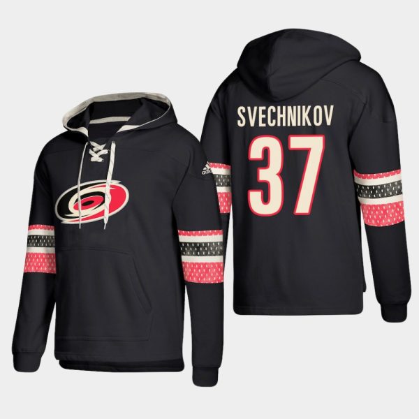 Amazing Carolina Hurricanes #37 Andrei Svechnikov Black adidas Lace Up Pullover Hoodie to show your team spirit