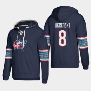 Unique Columbus Blue Jackets #8 Zach Werenski Blue adidas Lace Up Pullover Hoodie perfect for game days