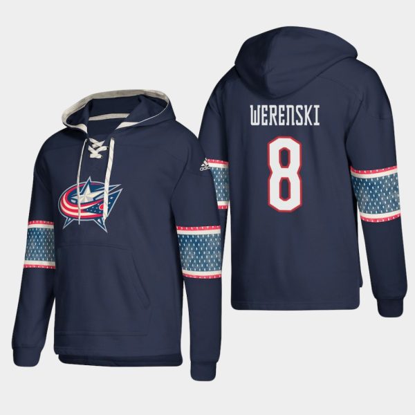 Unique Columbus Blue Jackets #8 Zach Werenski Blue adidas Lace Up Pullover Hoodie perfect for game days