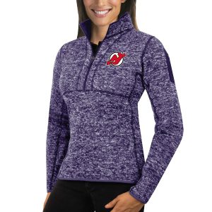 Stunning New Jersey Devils Antigua Women's Fortune 1/2 Zip Pullover Sweater Purple a must - have for collectors