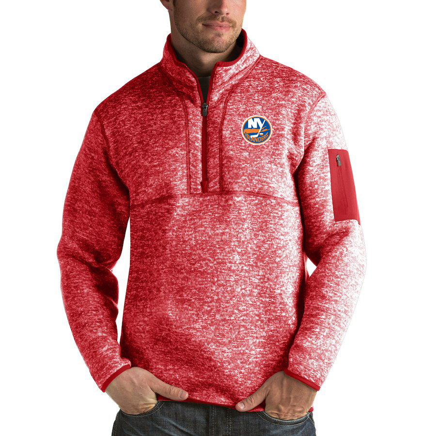 Sleek New York Islanders Antigua Fortune Quarter Zip Pullover Jacket Red for ultimate sports enthusiasts