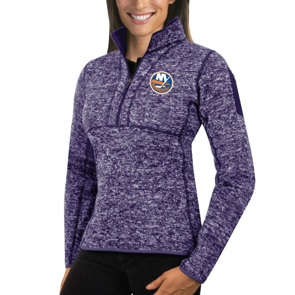 Stunning New York Islanders Antigua Women's Fortune 1/2 Zip Pullover Sweater Purple to show your team spirit