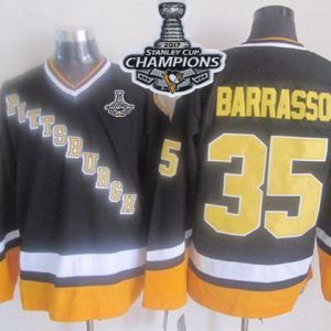 Amazing Penguins #35 Tom Barrasso Black/Yellow CCM Throwback 2017 Stanley Cup Finals Champions Stitched NHL Jersey to stand out at the arena