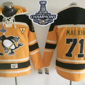 Impressive Penguins #71 Evgeni Malkin Gold Sawyer Hooded Sweatshirt 2017 Stanley Cup Finals Champions Stitched NHL Jersey to show your team spirit