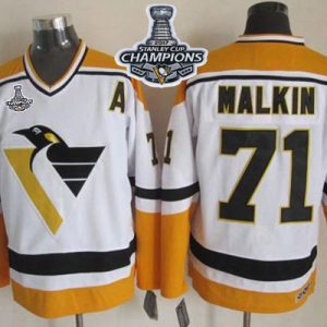 Sleek Penguins #71 Evgeni Malkin White/Yellow CCM Throwback 2017 Stanley Cup Finals Champions Stitched NHL Jersey perfect for game days