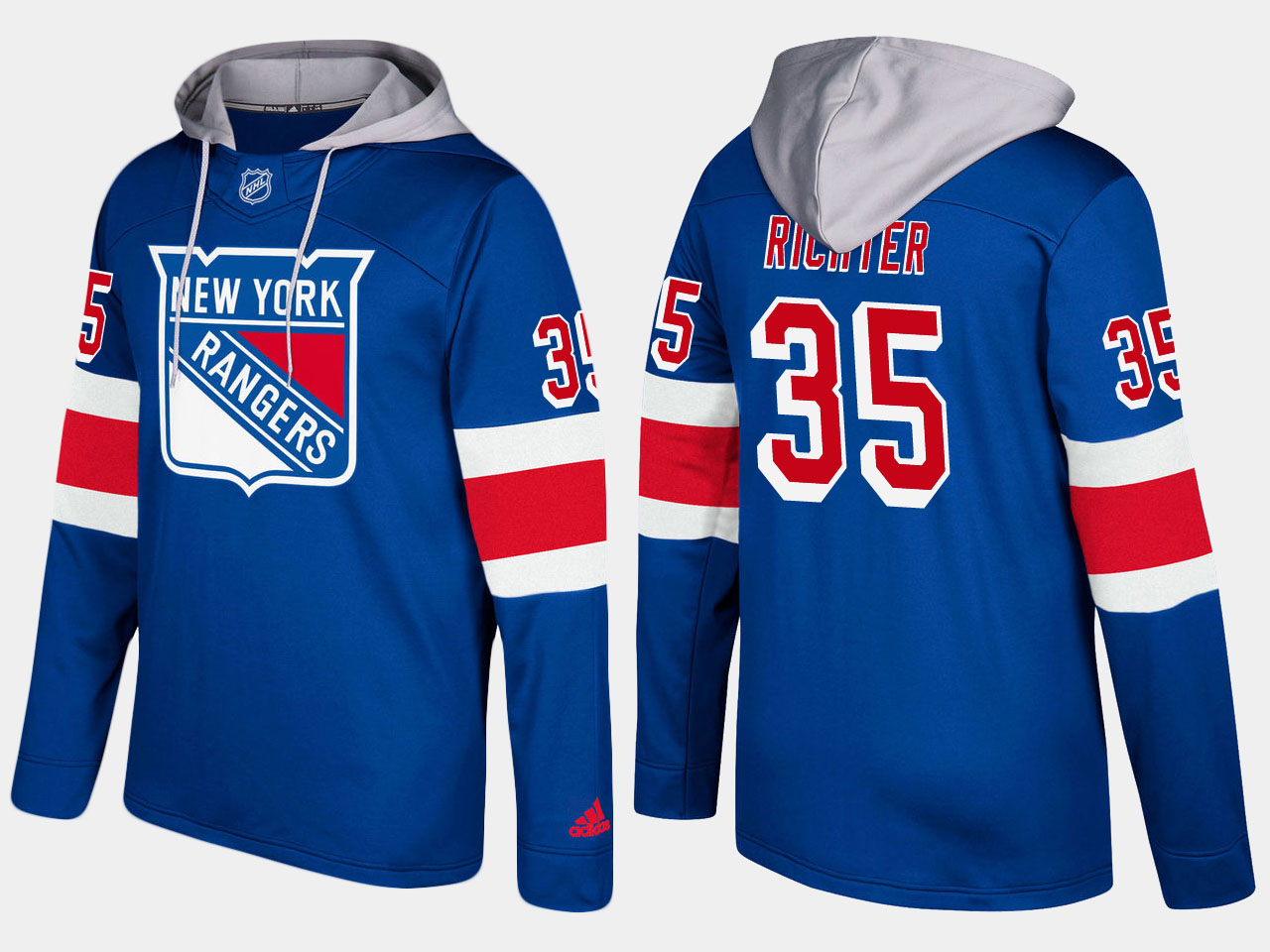 Impressive Rangers #35 Mike Richter Blue Name And Number Hoodie to stand out at the arena