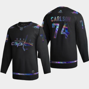 Stylish Washington Capitals #74 John Carlson Men's Nike Iridescent Holographic Collection NHL Jersey Black for ultimate sports enthusiasts
