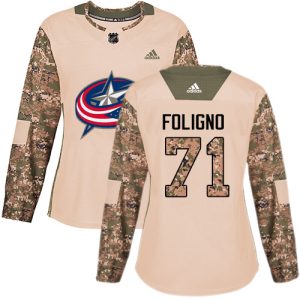 Unique Adidas Blue Jackets #71 Nick Foligno Camo Authentic 2017 Veterans Day Women's Stitched NHL Jersey perfect for game days
