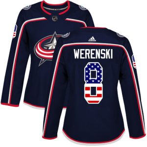 Gorgeous Adidas Blue Jackets #8 Zach Werenski Navy Blue Home Authentic USA Flag Women's Stitched NHL Jersey for ultimate sports enthusiasts