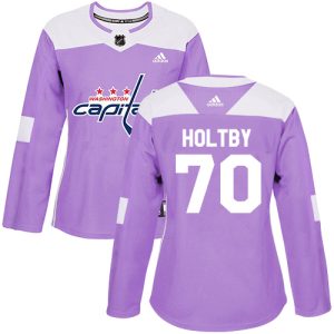 Stunning Adidas Capitals #70 Braden Holtby Purple Authentic Fights Cancer Women's Stitched NHL Jersey to show your team spirit