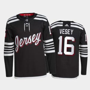 Unique Adidas Devils #16 Jimmy Vesey Men's 2021 22 Alternate Authentic NHL Jersey Black to stand out at the arena