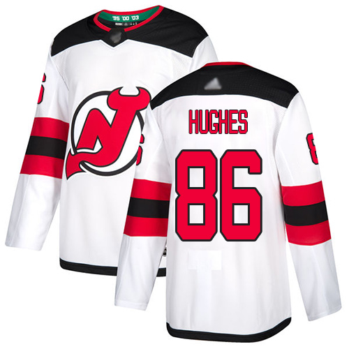 Fantastic Adidas Devils #86 Jack Hughes White Road Authentic Stitched NHL Jersey to complete your fan gear collection