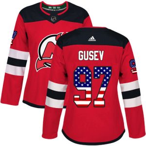 Impressive Adidas Devils #97 Nikita Gusev Red Home Authentic USA Flag Women's Stitched NHL Jersey to stand out at the arena