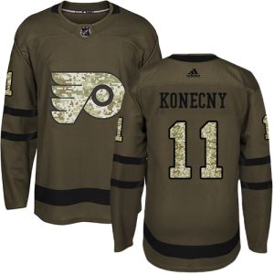 Sleek Adidas Flyers #11 Travis Konecny Green Salute to Service Stitched Youth NHL Jersey for die - hard hockey fans