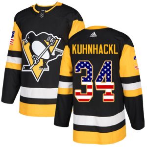 Sleek Adidas Penguins #34 Tom Kuhnhackl Black Home Authentic USA Flag Stitched NHL Jersey for ultimate sports enthusiasts
