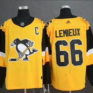 Stylish Adidas Penguins #66 Mario Lemieux Gold Alternate Authentic Stitched NHL Jersey to complete your fan gear collection