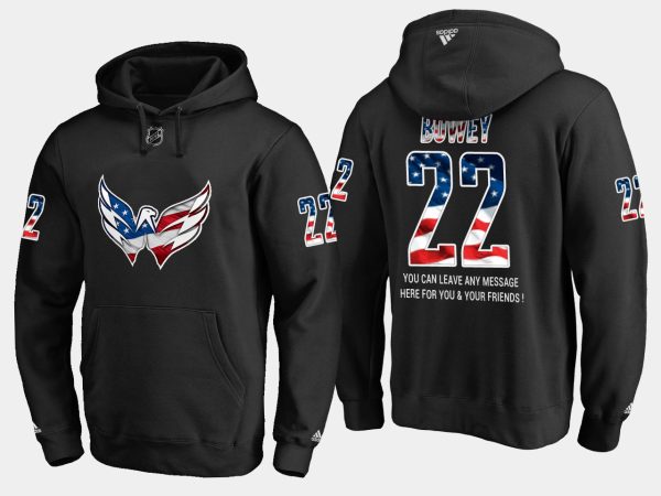 Impressive Capitals #22 Madison Bowey NHL Banner Wave Usa Flag Black Hoodie to complete your fan gear collection