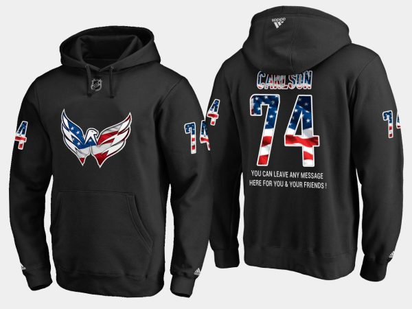 Gorgeous Capitals #74 John Carlson NHL Banner Wave Usa Flag Black Hoodie to complete your fan gear collection