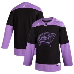 Gorgeous Columbus Blue Jackets Adidas Hockey Fights Cancer Practice Jersey Black to stand out at the arena