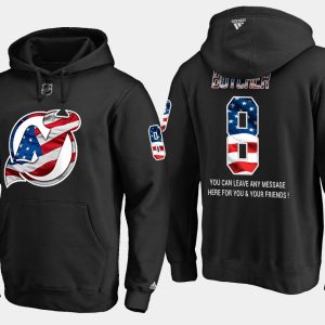 Impressive Devils #8 Will Butcher NHL Banner Wave Usa Flag Black Hoodie for ultimate sports enthusiasts