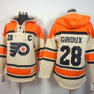 Impressive Flyers #28 Claude Giroux Cream Sawyer Hooded Sweatshirt Stitched NHL Jersey perfect for game days