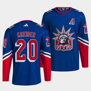 Stylish New York Rangers #20 Chris Kreider Men's adidas Reverse Retro 2.0 Authentic Player Jersey Royal to stand out at the arena