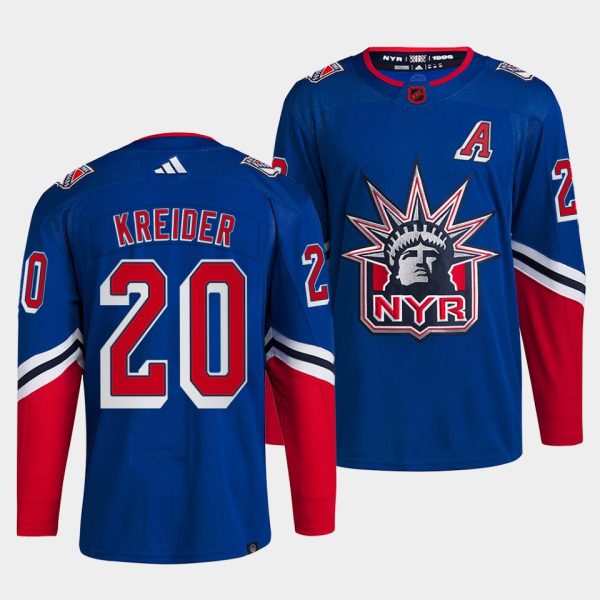 Stylish New York Rangers #20 Chris Kreider Men's adidas Reverse Retro 2.0 Authentic Player Jersey Royal to stand out at the arena