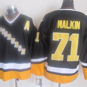 Unique Penguins #71 Evgeni Malkin Black/Yellow CCM Throwback Stitched NHL Jersey to show your team spirit