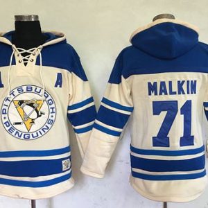 Gorgeous Penguins #71 Evgeni Malkin Cream Sawyer Hooded Sweatshirt Stitched NHL Jersey for ultimate sports enthusiasts