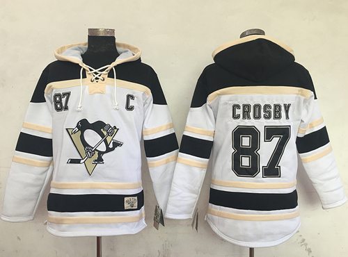 Sleek Penguins #87 Sidney Crosby White Sawyer Hooded Sweatshirt Stitched NHL Jersey for ultimate sports enthusiasts
