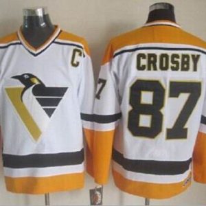 Unique Penguins #87 Sidney Crosby White/Yellow CCM Throwback Stitched NHL Jersey for ultimate sports enthusiasts