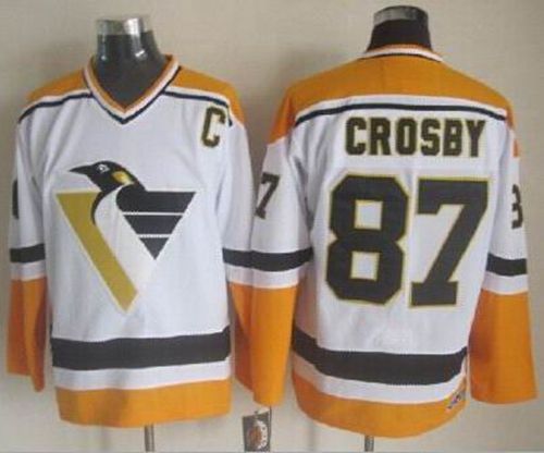 Unique Penguins #87 Sidney Crosby White/Yellow CCM Throwback Stitched NHL Jersey for ultimate sports enthusiasts