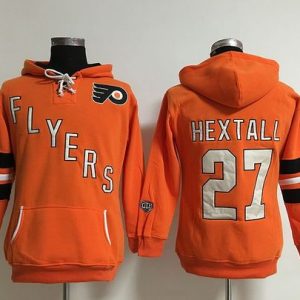 Amazing Philadelphia Flyers #27 Ron Hextall Orange Women's Old Time Heidi NHL Hoodie to show your team spirit