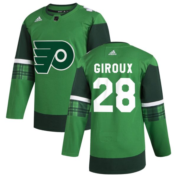 Sleek Philadelphia Flyers #28 Claude Giroux Men's Adidas 2020 St. Patrick's Day Stitched NHL Jersey Green to complete your fan gear collection