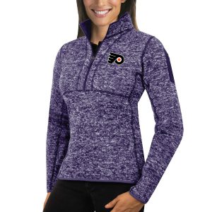 Impressive Philadelphia Flyers Antigua Women's Fortune 1/2 Zip Pullover Sweater Purple to stand out at the arena