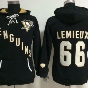 Gorgeous Pittsburgh Penguins #66 Mario Lemieux Black Women's Old Time Heidi NHL Hoodie for ultimate sports enthusiasts